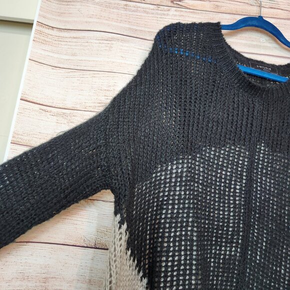 Listicle Black Gray Color Block Chunky Knit Pullover Sweater Women's Size M/L - Picture 3 of 14